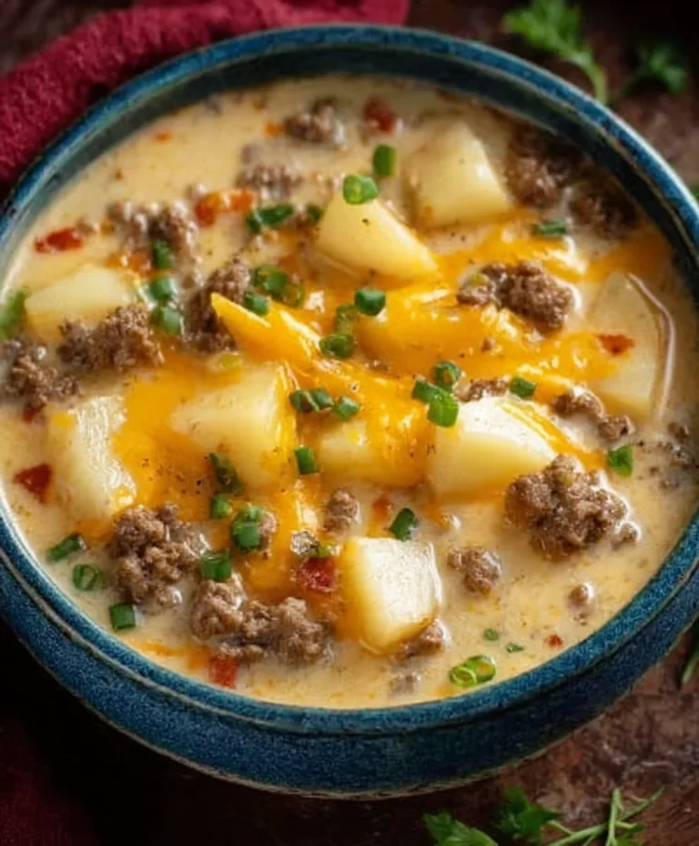 Cheesy Beef Beef Hamburger Potato Soup – Hearty & Delicious