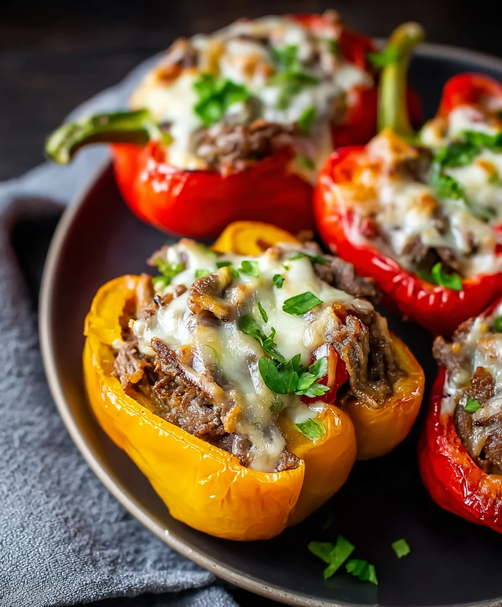 Cheesesteak Stuffed Peppers - Easy Beef & Cheese Dinner