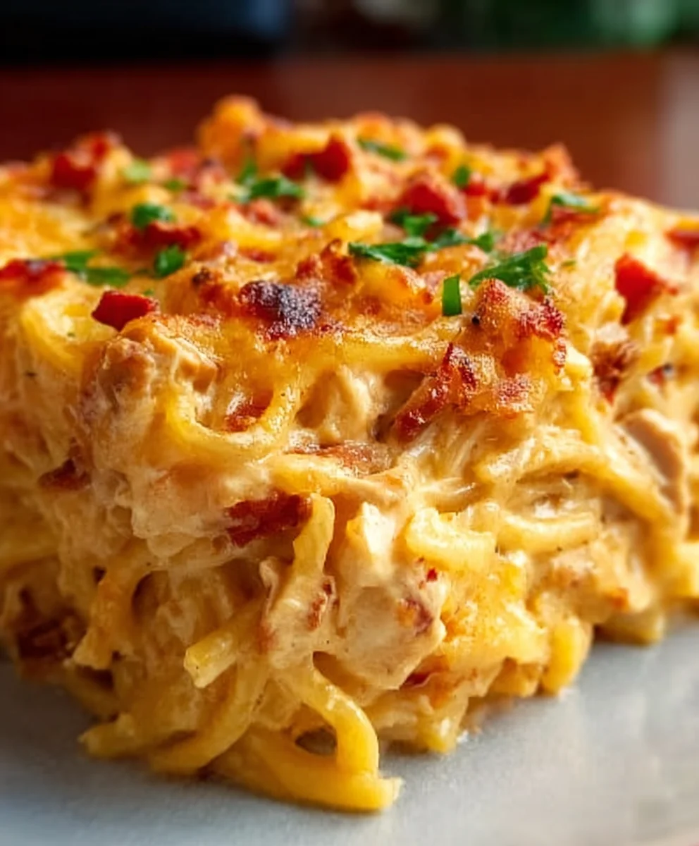 Spicy Cheesy Chicken Spaghetti Casserole Delight