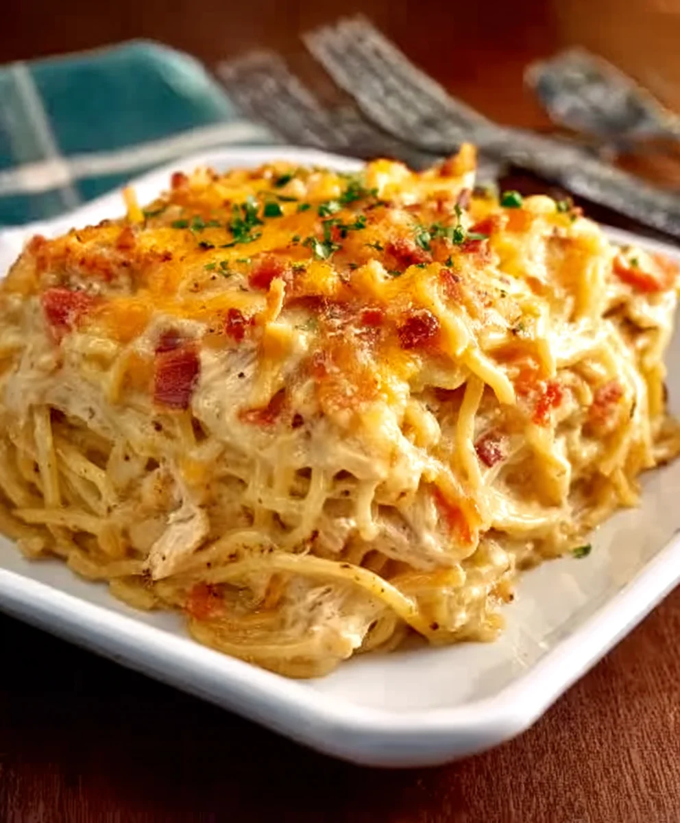 Spicy Cheesy Chicken Spaghetti Casserole Delight