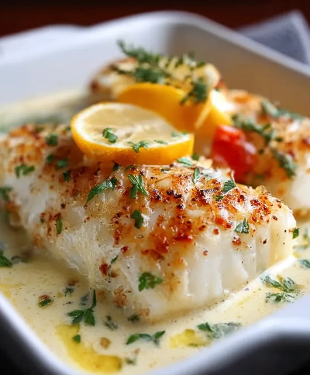 Easy Baked Cod Coconut Lemon Cream Sauce