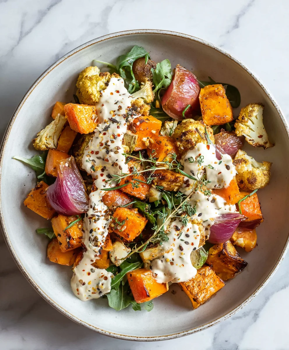 Glow Bowl Recipe- Roasted Veggies & Tahini Yogurt Sauce