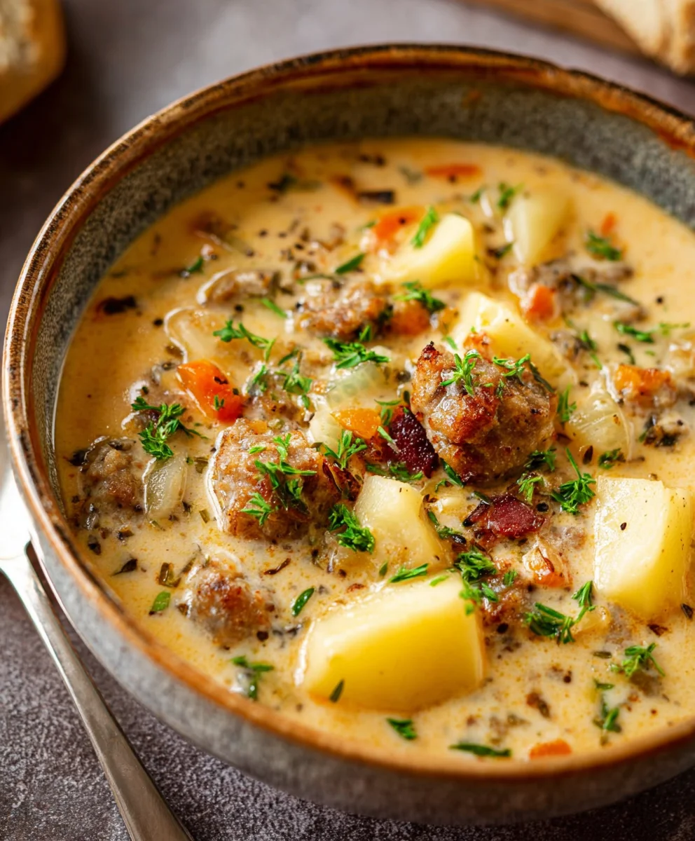 Hearty Beef Sausage Potato Chowder Recipe- Easy Comfort Food