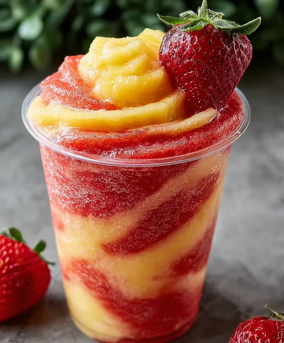 Pineapple Strawberry Swirled Slushies - Refreshing Fruity Drink