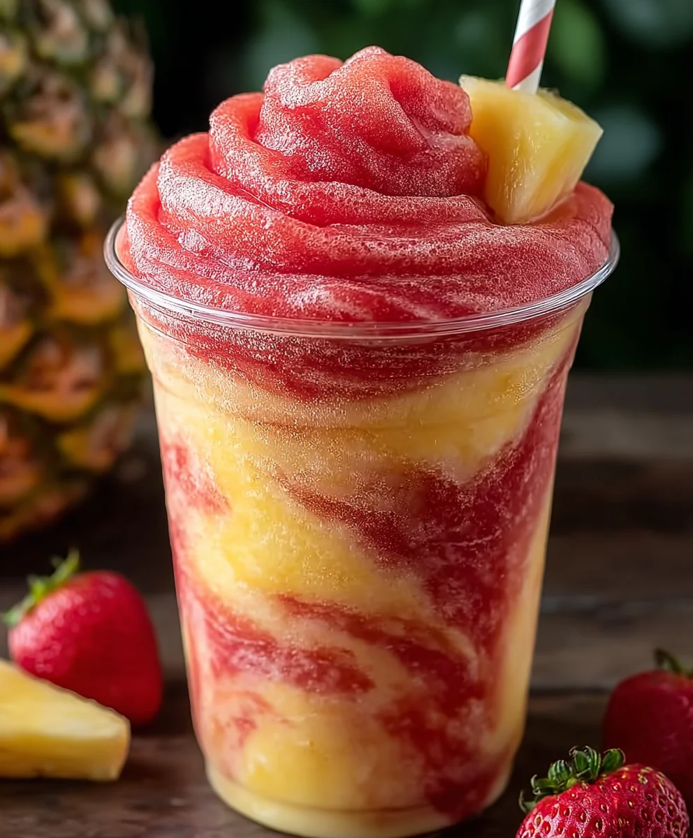 Pineapple Strawberry Swirled Slushies - Refreshing Fruity Drink