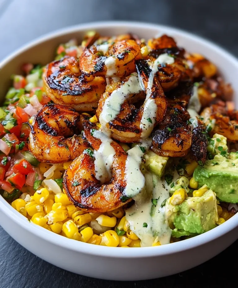 Grilled Shrimp Bowl-Fresh Avocado Corn Salsa
