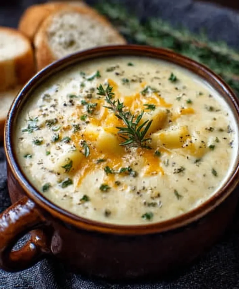 Hearty Cheddar Garlic Herb Potato Soup-Rich & Creamy