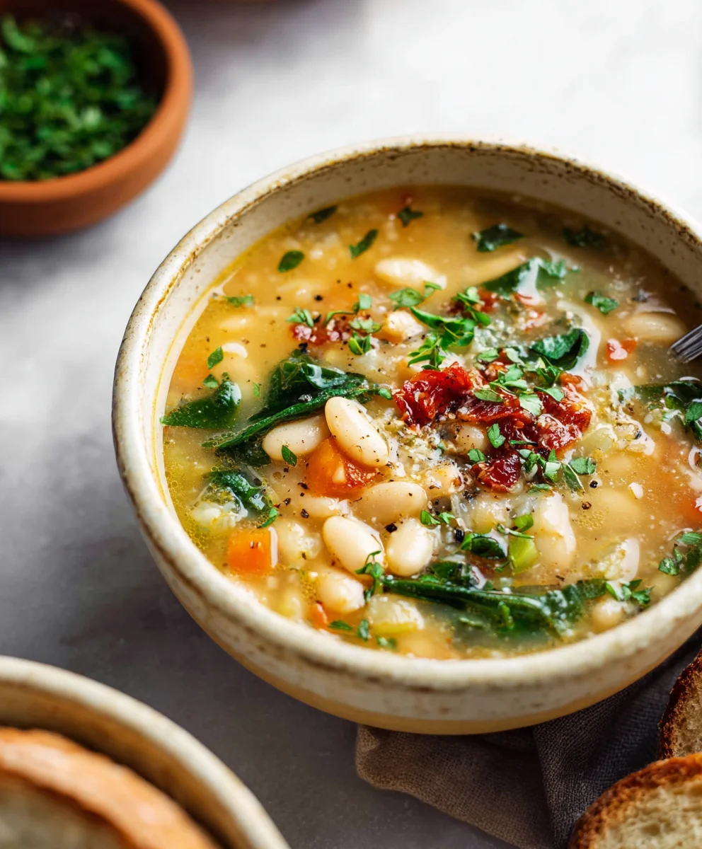 Hearty Tuscan White Bean Soup- Easy & Delicious