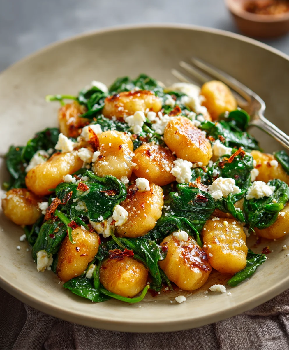 Crispy Gnocchi Spinach Feta Easy Recipe