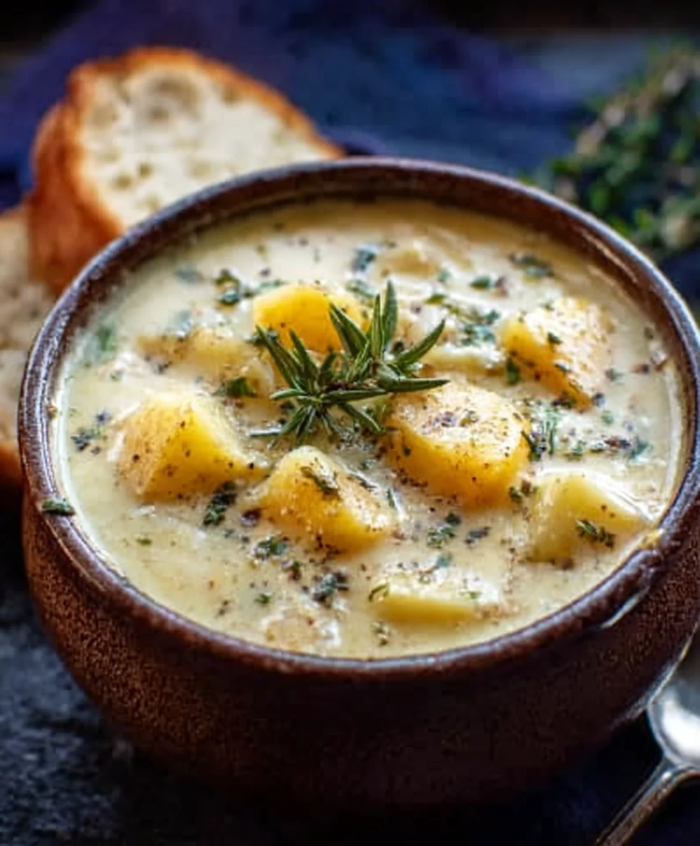 Hearty Cheddar Garlic Herb Potato Soup-Rich & Creamy
