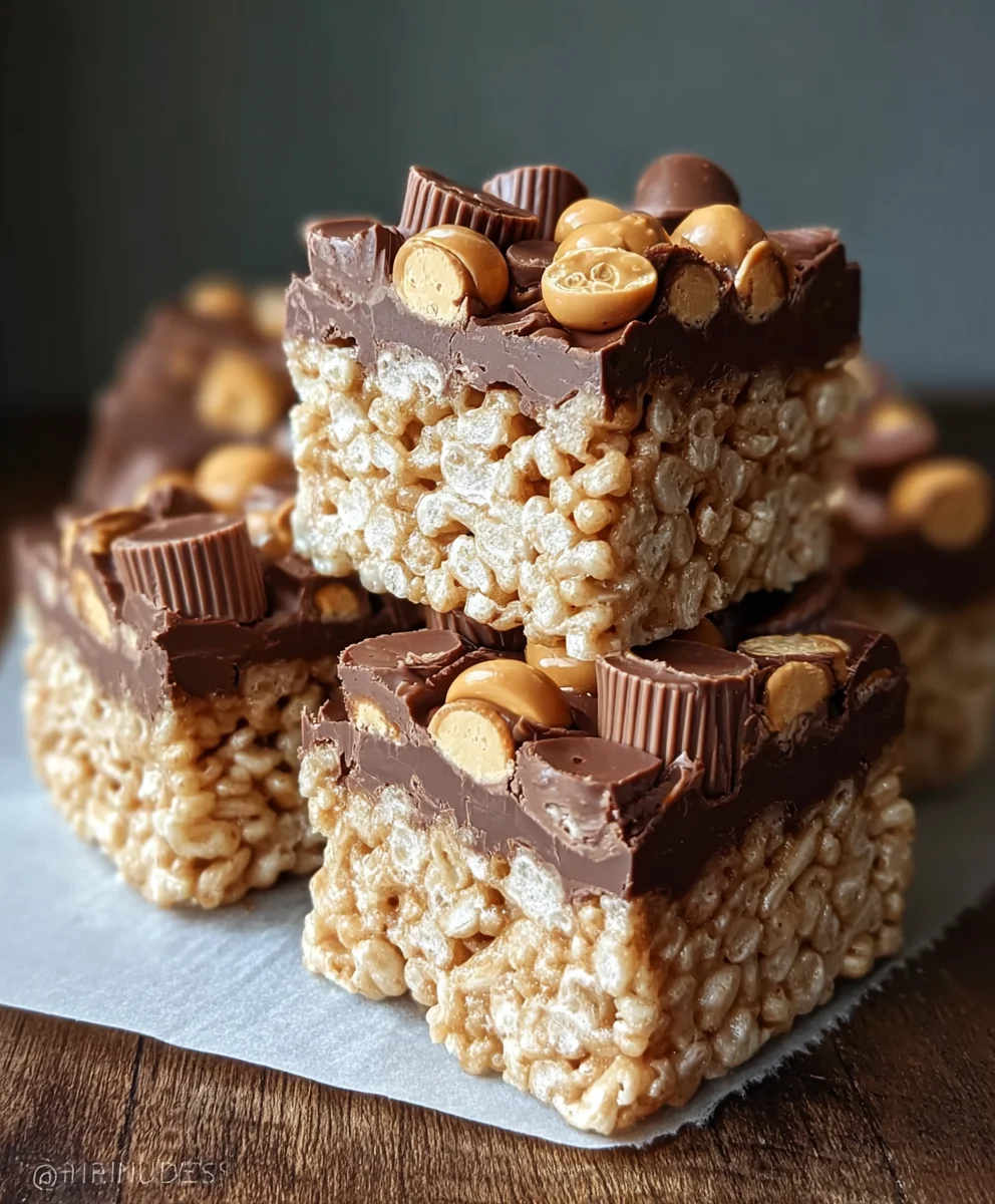 Peanut Butter Cup Rice Krispies Treats-Easy Recipe