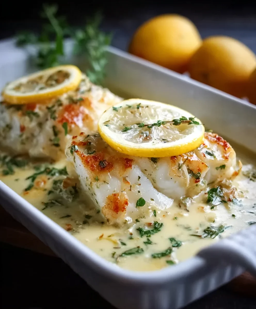 Easy Baked Cod Coconut Lemon Cream Sauce