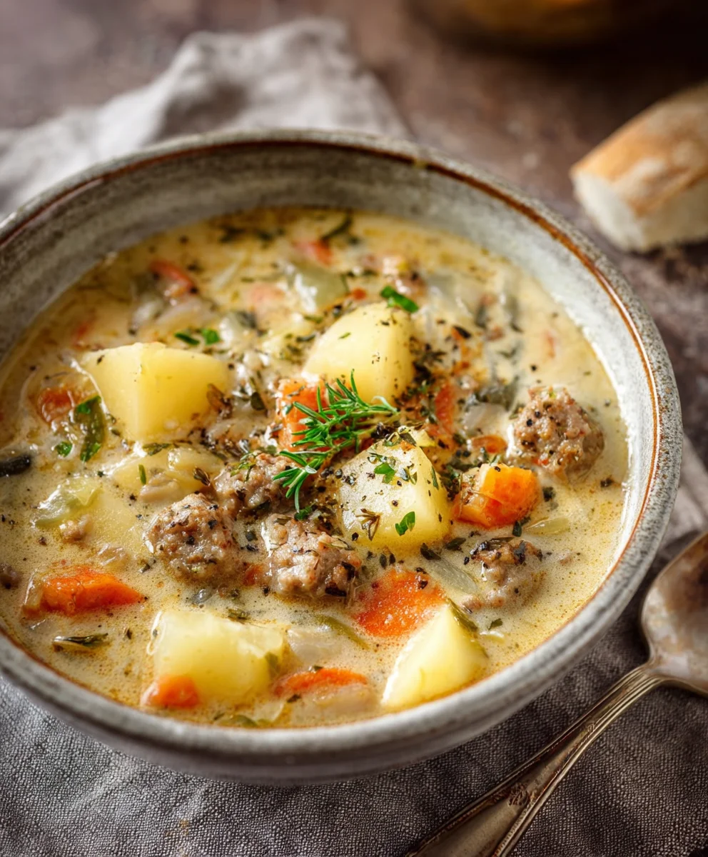 Hearty Beef Sausage Potato Chowder Recipe- Easy Comfort Food