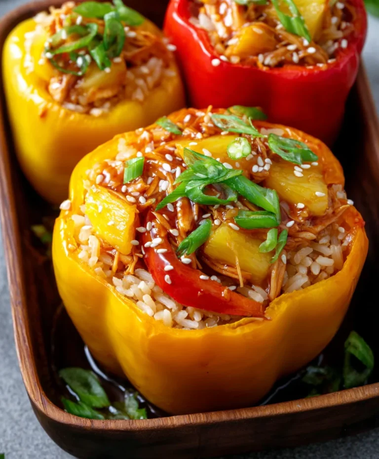 Teriyaki Pineapple Chicken Peppers- Easy Rice Stuffed