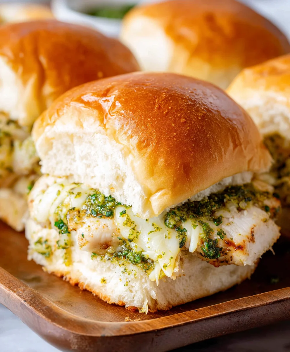 Cheesy Garlic Pesto Chicken Sliders Recipe