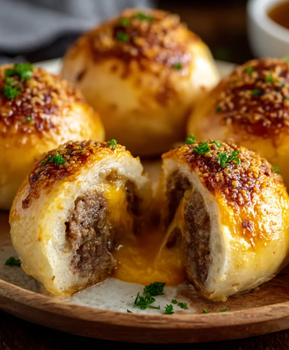 Garlic Parmesan Cheeseburger Bombs- Easy Appetizer