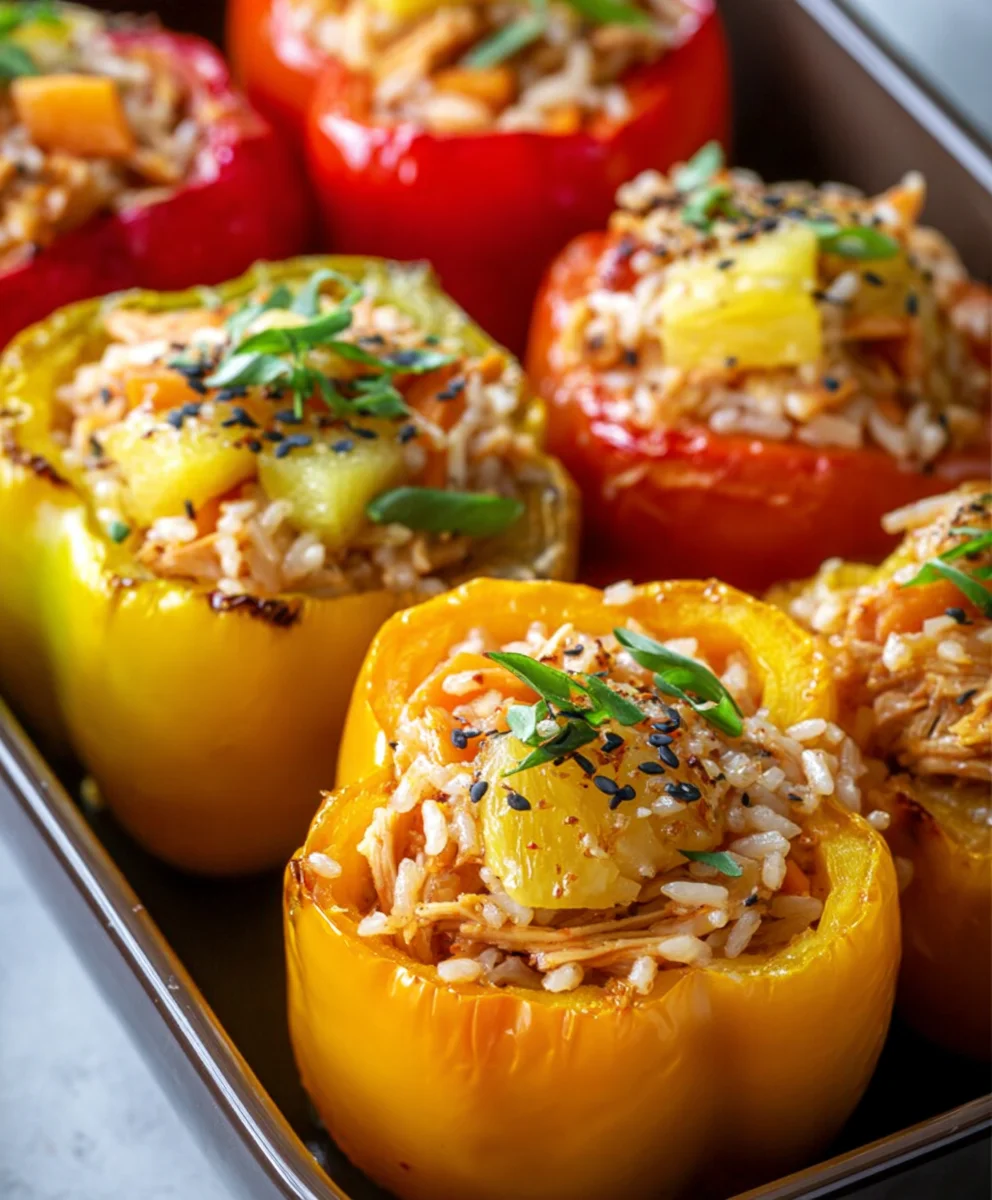 Teriyaki Pineapple Chicken Peppers- Easy Rice Stuffed