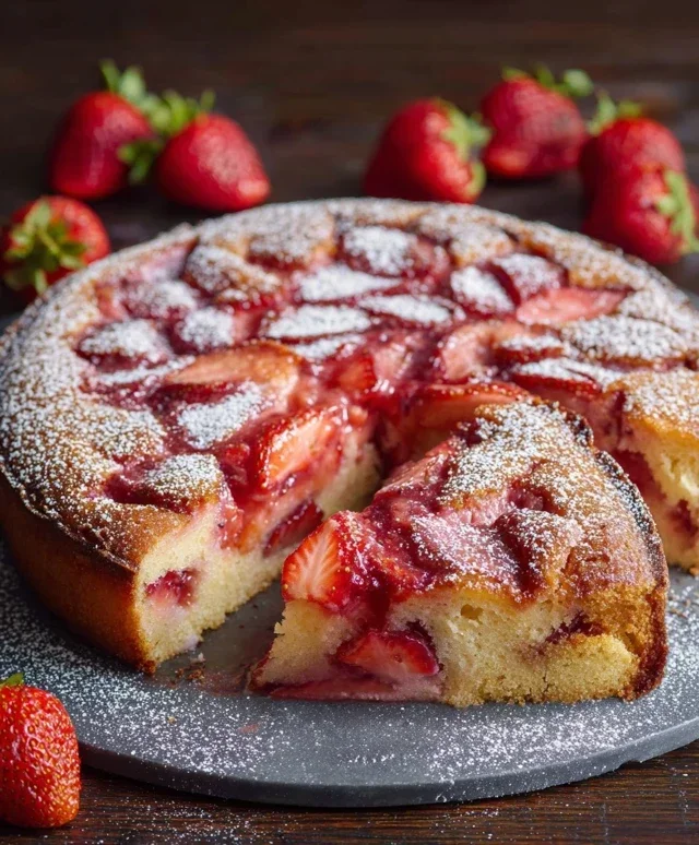 Easy Strawberry Cake with Strawberry Sauce