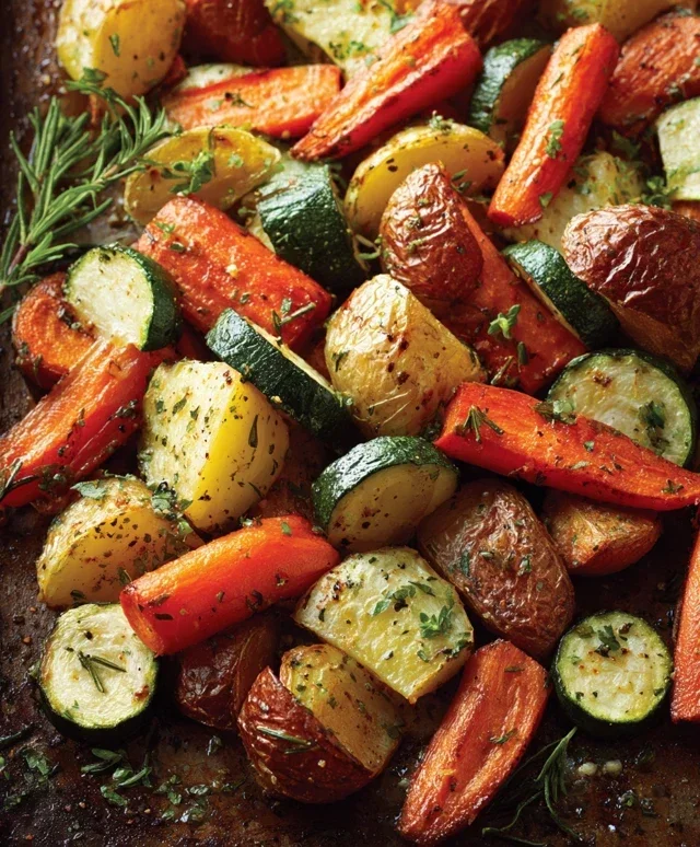Garlic Herb Roasted Potatoes Carrots and Zucchini