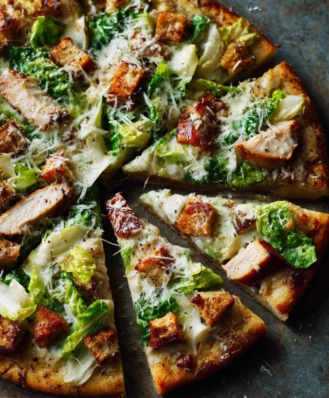 Viral Chicken Crust Caesar Salad Pizza