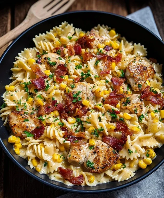Creamy Chicken and Corn Pasta with Beef Beef Bacon