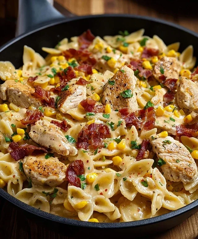 Creamy Chicken and Corn Pasta with Beef Beef Bacon