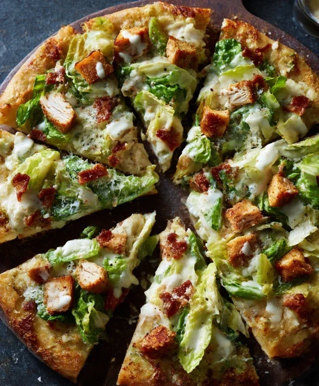 Viral Chicken Crust Caesar Salad Pizza