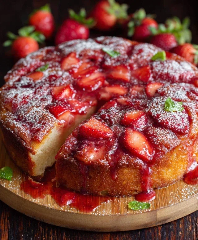 Easy Strawberry Cake with Strawberry Sauce
